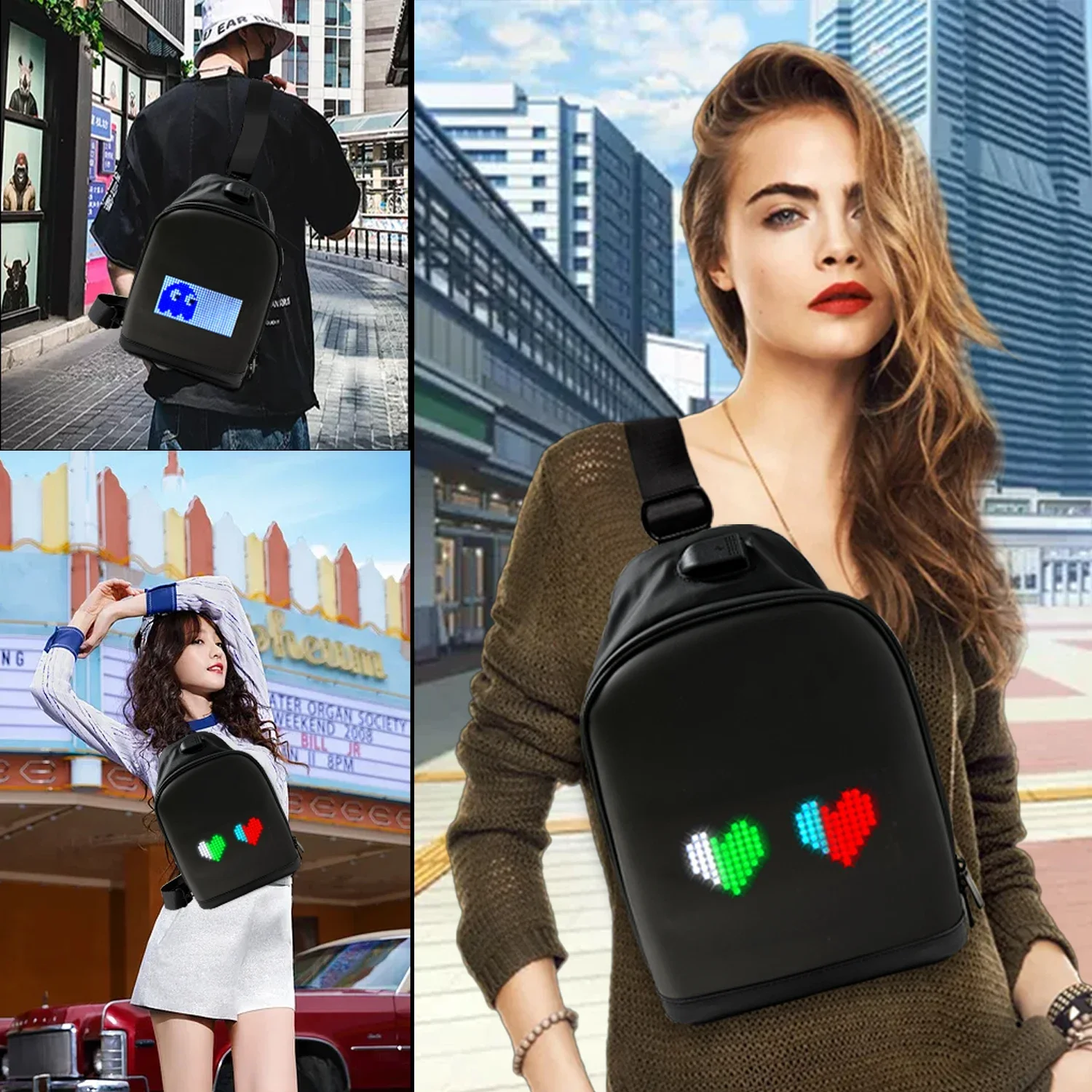 Led Waist Bag Smart  APP LED Pixel Backpack for Women Men DIY Multilingual Graffiti Dynamic Shoulder Bag Chest Bag Led Display-2