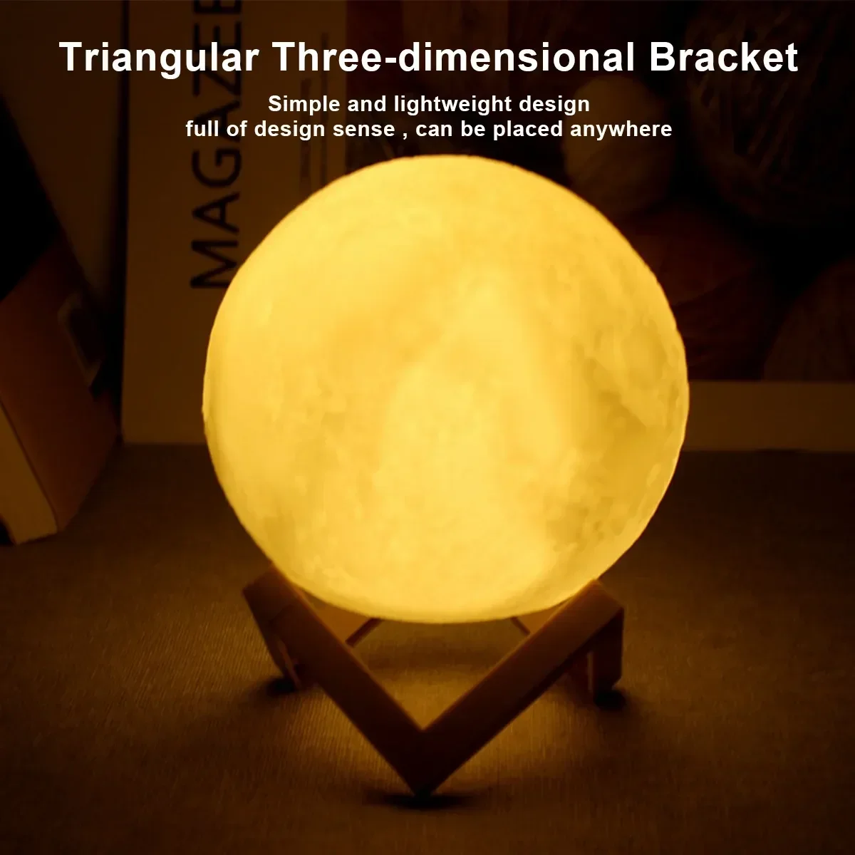 LED Night Light 8cm Moon Lamp Battery Powered With Stand Starry Lamp Bedroom Decor Night Lights Kids Gift Button Cell-4