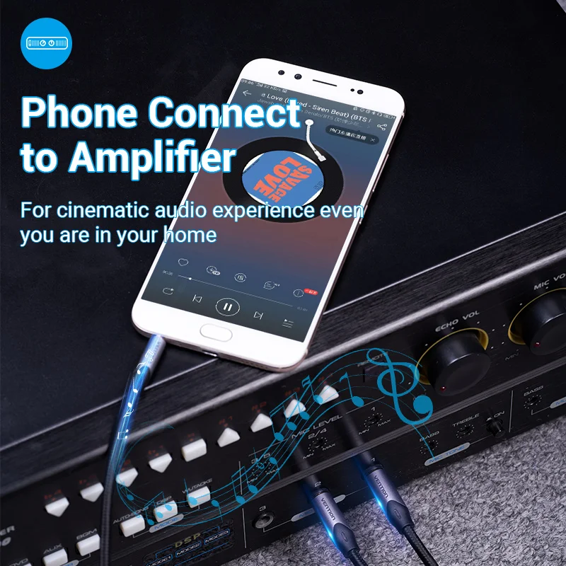 Vention 3.5mm to Double 6.5mm TRS Cable AUX Adapter Audio Cable 6.5 Jack to Stereo 3.5 Jack for Mixer Amplifier 6.35mm Adapter-4