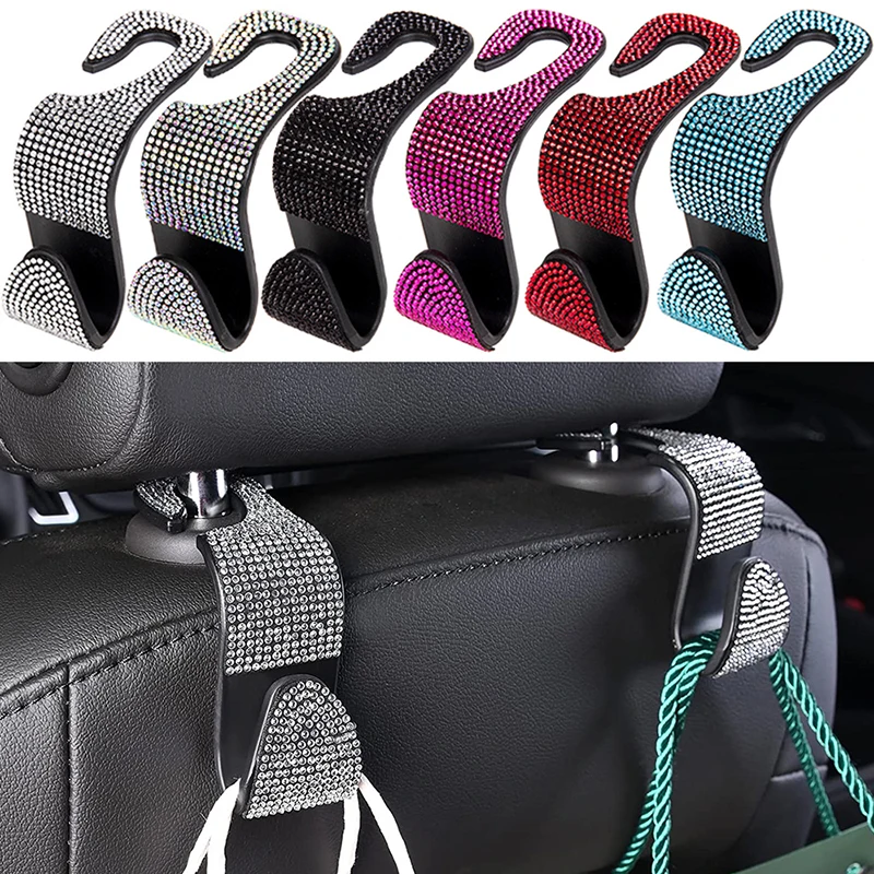 Rhinestone Decor Car Seat Back Hook Hanger Universal Bling Diamond Vehicle Auto Headrest Storage Holder Car Accessories-5