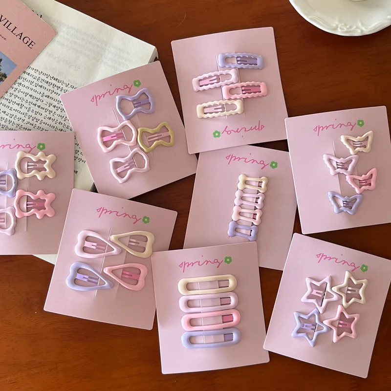 4pcs/set Cute Colorful Geometric Mini Hair Clips For Girls Sweet Hair Ornament Hairpins Barrettes Kids Lovely Hair Accessories-2