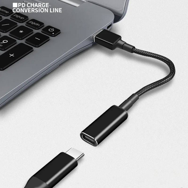 100W USB Type C Female to Square Plug Converter USB-C Fast Charging Cable Laptop Dc Power Adapter Connector for Lenovo Thinkpad-3