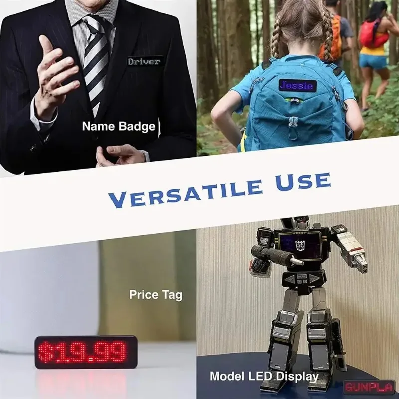 Rechargeable Bluetooth Digital LED Badge Insignia DIY Programmable Scrolling Message Board Mini LED Display LED Name Tag-6