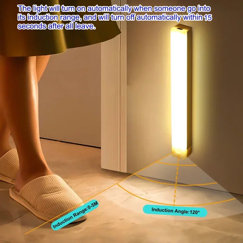 LED Motion Sensor Bar Light Rechargeable Induction Night Light Portable Cordless Magnetic Cabinet Lamp for Kitchen Room Bedside-3