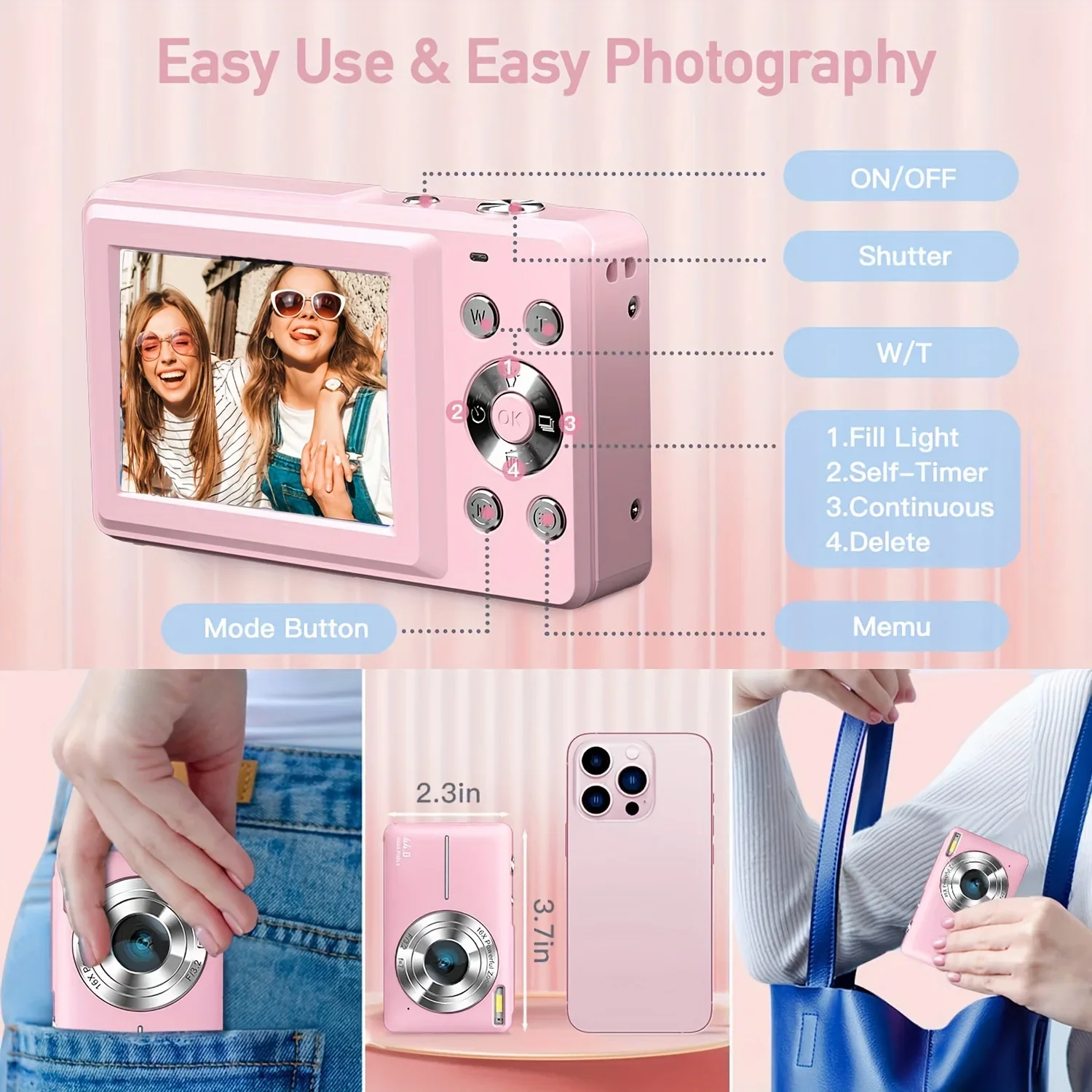 Xiaomi Digital Camera 44MP 16X Zoom Camera FHD 1080P Student Camera Kids Mini Digital Camera Photography CCD Selfie Camera-3