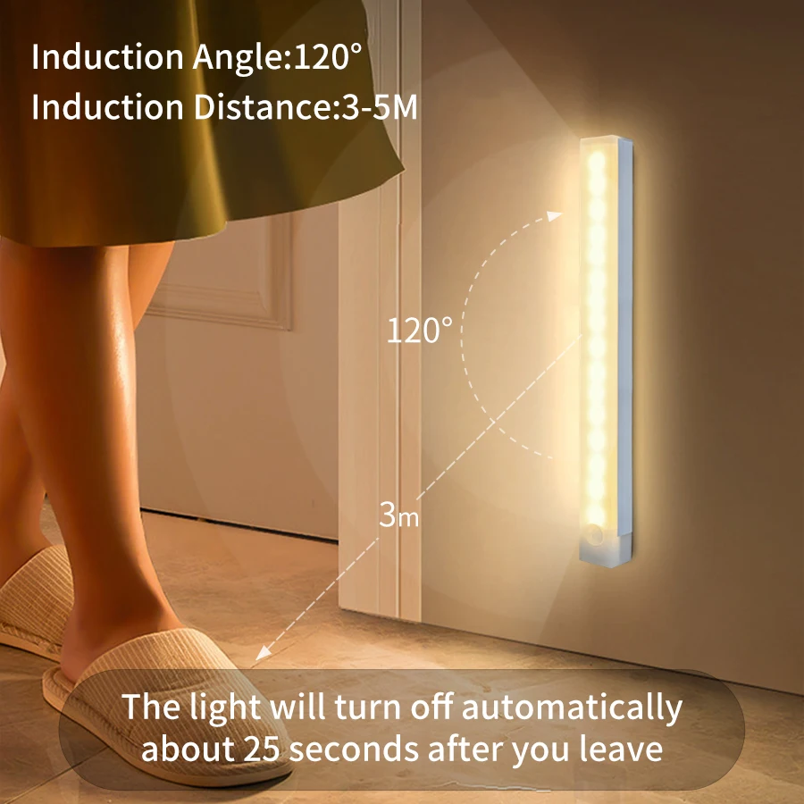 Motion Sensor LED Cabinet Light Rechargeable Induction Night Light Wireless Portable Detector Lamp Kitchen Staircase Backlight-3