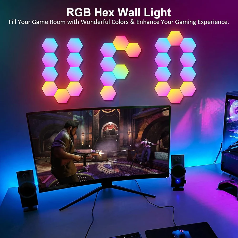 RGB LED Hexagon Light Bluetooth Indoor Wall Light APP Remote Control Night Light Computer Game Room Decoration Bedroom Bedside-2