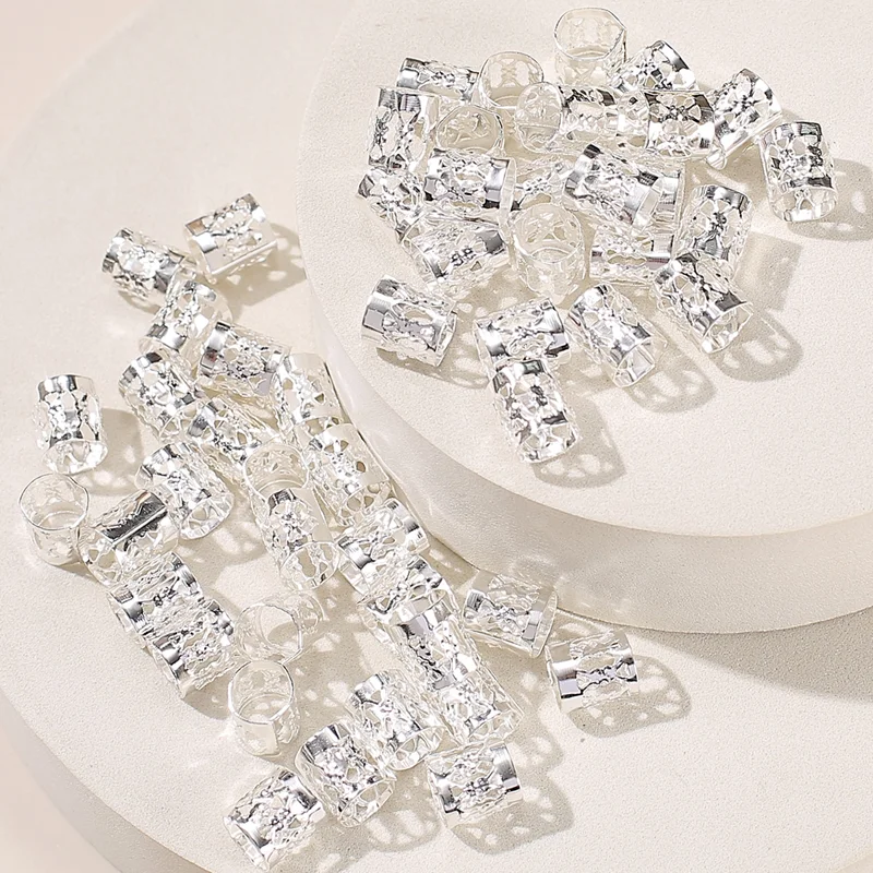 50pcs Metal Hollow Out Hair Ring Accessories,Beads Hair Braid Rings Clips Dread Locks Hair Braiding Metal Cuffs Decoration-3