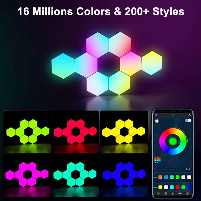 RGB LED Hexagon Light Bluetooth Indoor Wall Light APP Remote Control Night Light Computer Game Room Decoration Bedroom Bedside-4