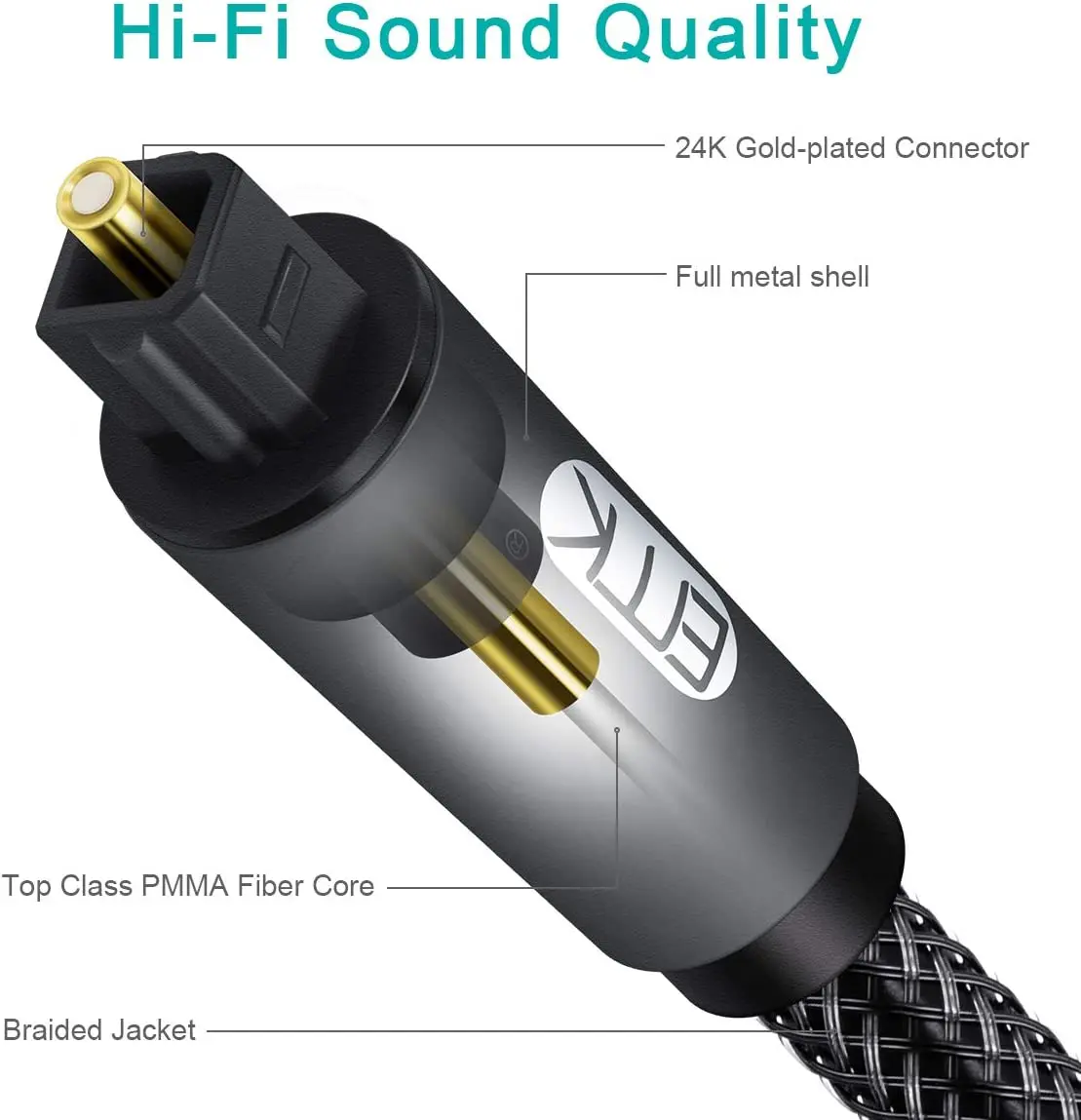 Optical Cable Extension, EMK Optical Audio Cable Toslink Female to Male Audio Extended Cable for Soundbar Smart TV Home Theater-2