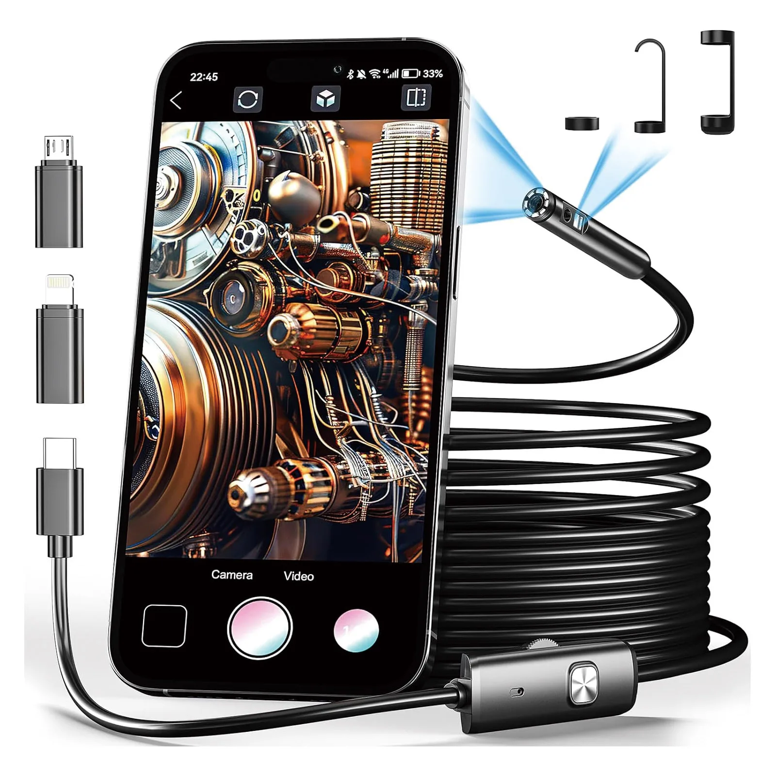 8mm 1080P Endoscope Automotive Boroscope Inspection Device Camera For Apple Iphone IOS Smart Phone Android Type C Cars Mobile-5