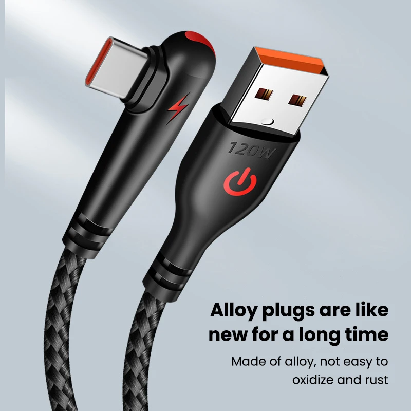 120W Fast Charging USB C Cable 90 Degree Elbow USB C To Type C Cable For Huawei Xiaomi Samsung Quick Charge USB Type C Cable-3