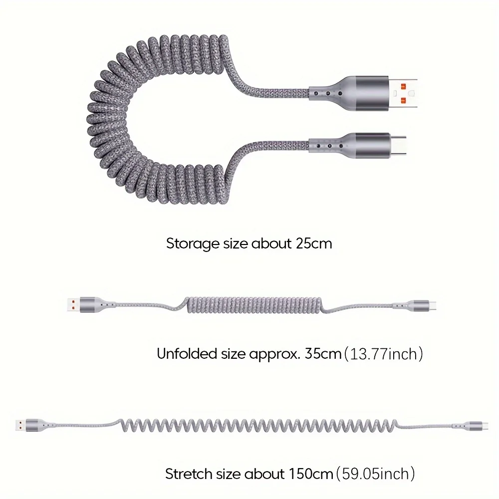 100W USB Type C Spring Car Fast Charging Cable for Samsung Xiaomi Huawei 60W USB C Data Cord for iPhone 15 Huawei USB C Wire-2