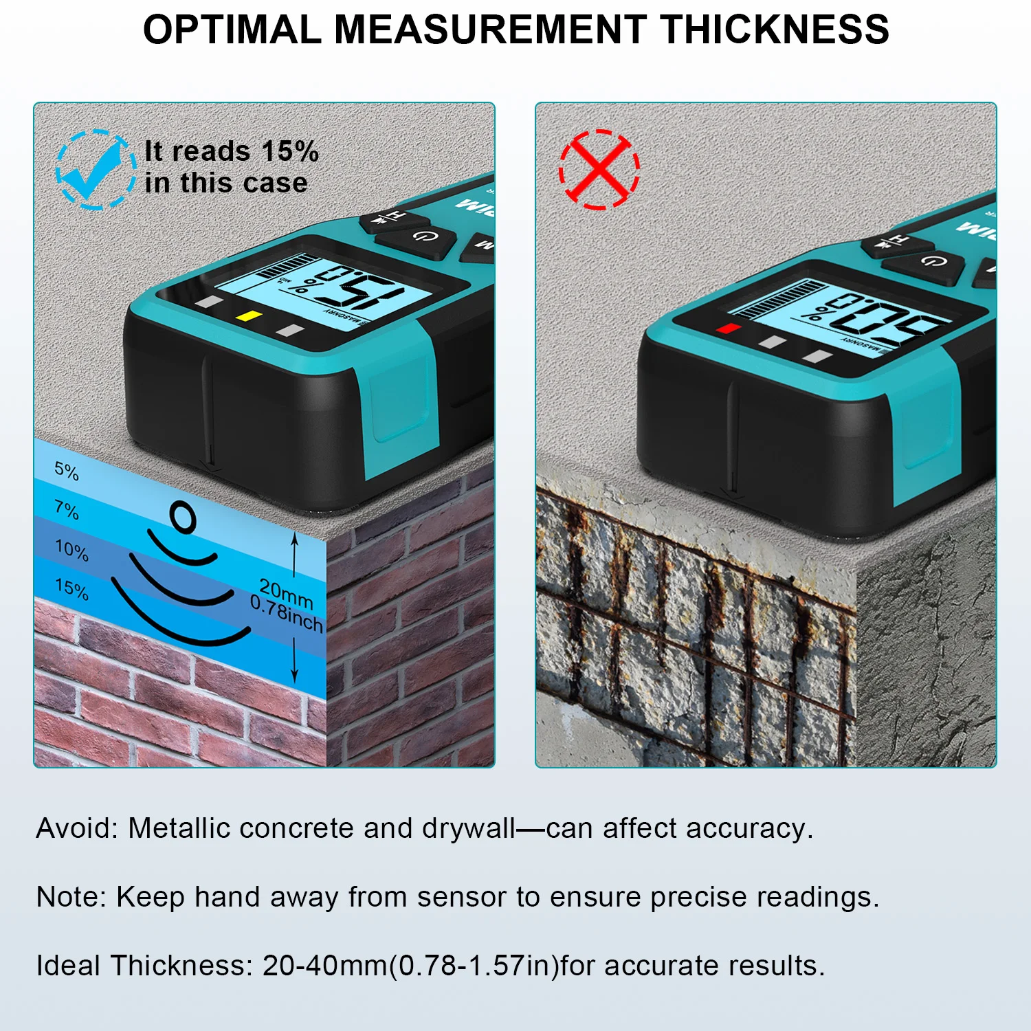 Kiprim Inductive Wood Moisture Meter Hygrometer Non-contact Timber Damp Wall Detector Non-destructive Pinless Humidity Tester-4