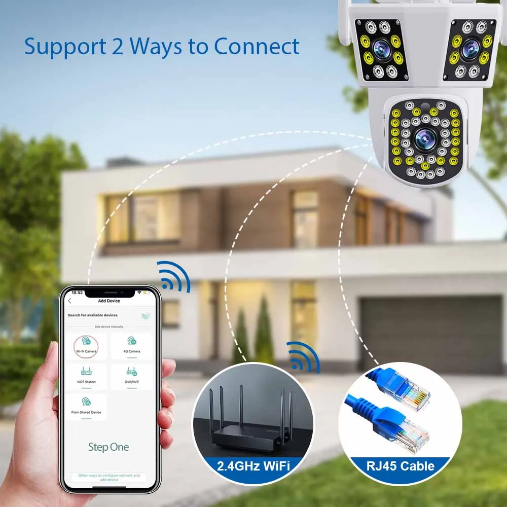 6K 12MP WiFi Outdoor Camera 8X Zoom Three Len Ai Motion Tracking PTZ 4K Video Camera Security Protection Waterproof Surveillance-6