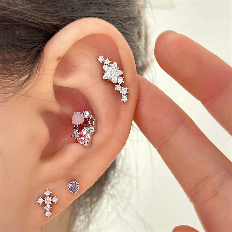 1pcs Quality Shiny Zircon Arc Shaped Cochlear Ear Bone Nail 316L Stainless Steel Earring for Women Waterproof Hypoallergenic-2