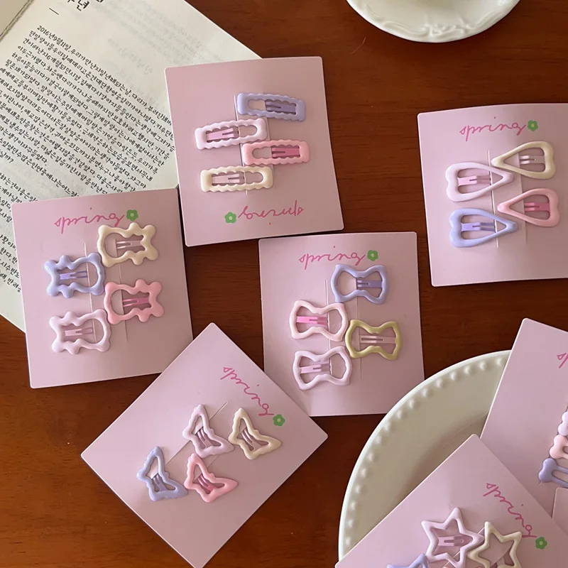 4pcs/set Cute Colorful Geometric Mini Hair Clips For Girls Sweet Hair Ornament Hairpins Barrettes Kids Lovely Hair Accessories-4