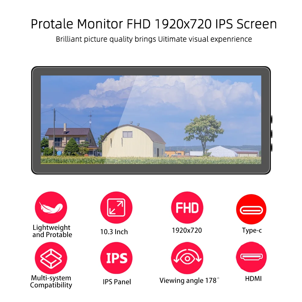 10.3 inch TouchScreen Monitor 1920x720 IPS Display LCD Bar Computer Temp Display Extender Monitor-2