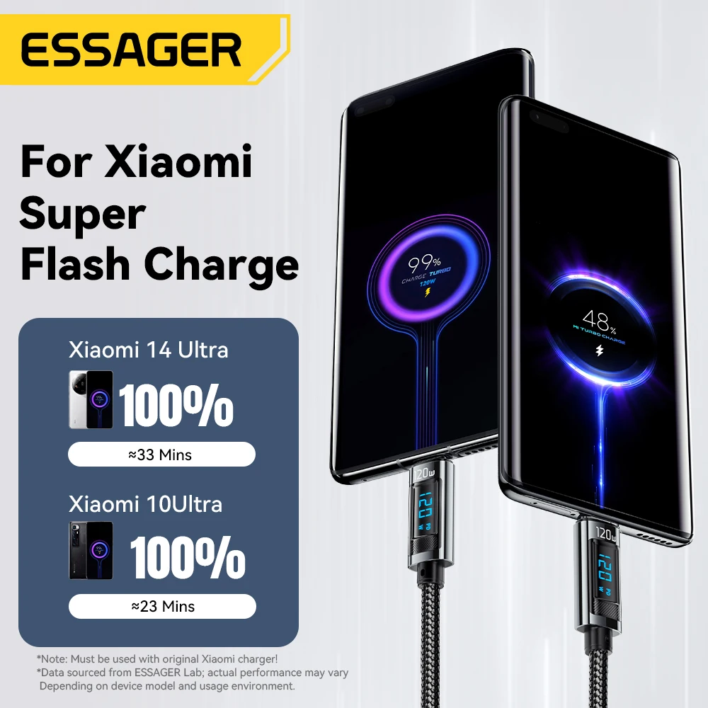 Essager 120W USB  Type C Cable Fast Charging USB C Charger Cord For For iPhone 15 14 13 12 Huawei With Led Digital Display Cable-3