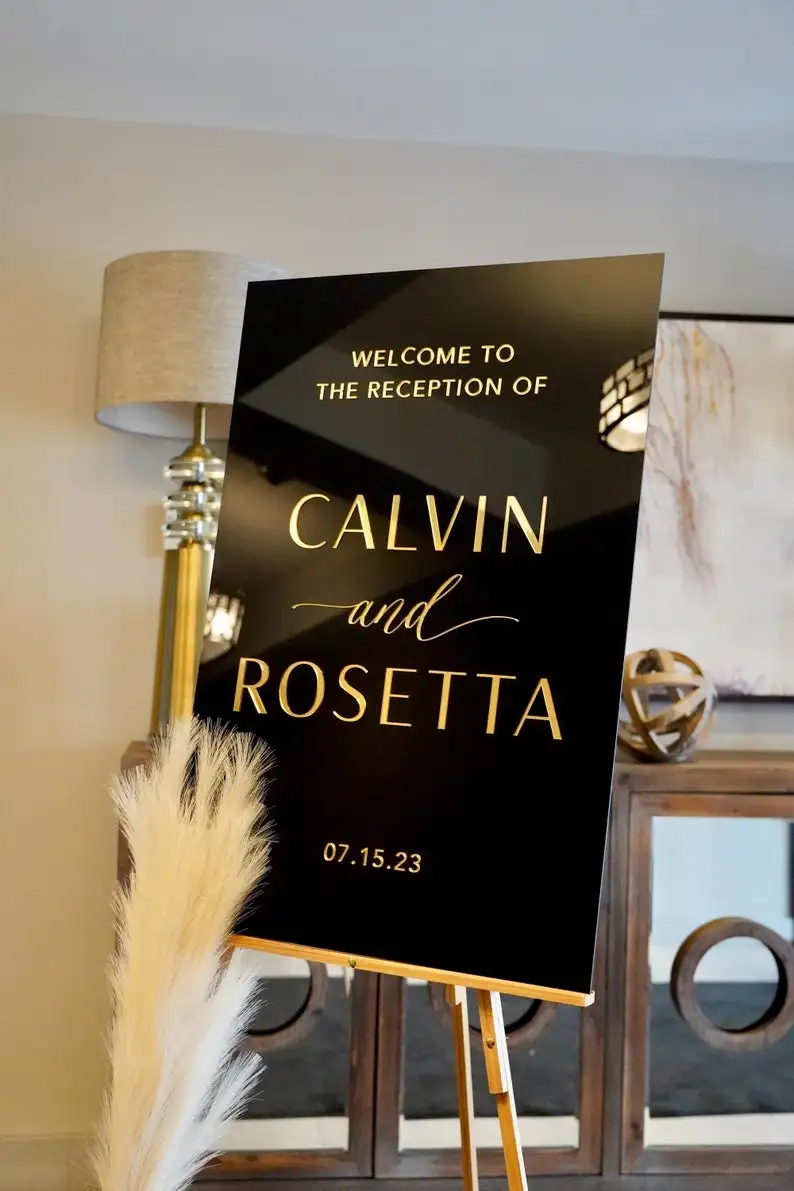 White Acrylic Wedding Sign With 3D Mirror Gold Names Wedding Welcome Sign Engagement Modern Wedding Sign 3D Welcome Signage-6