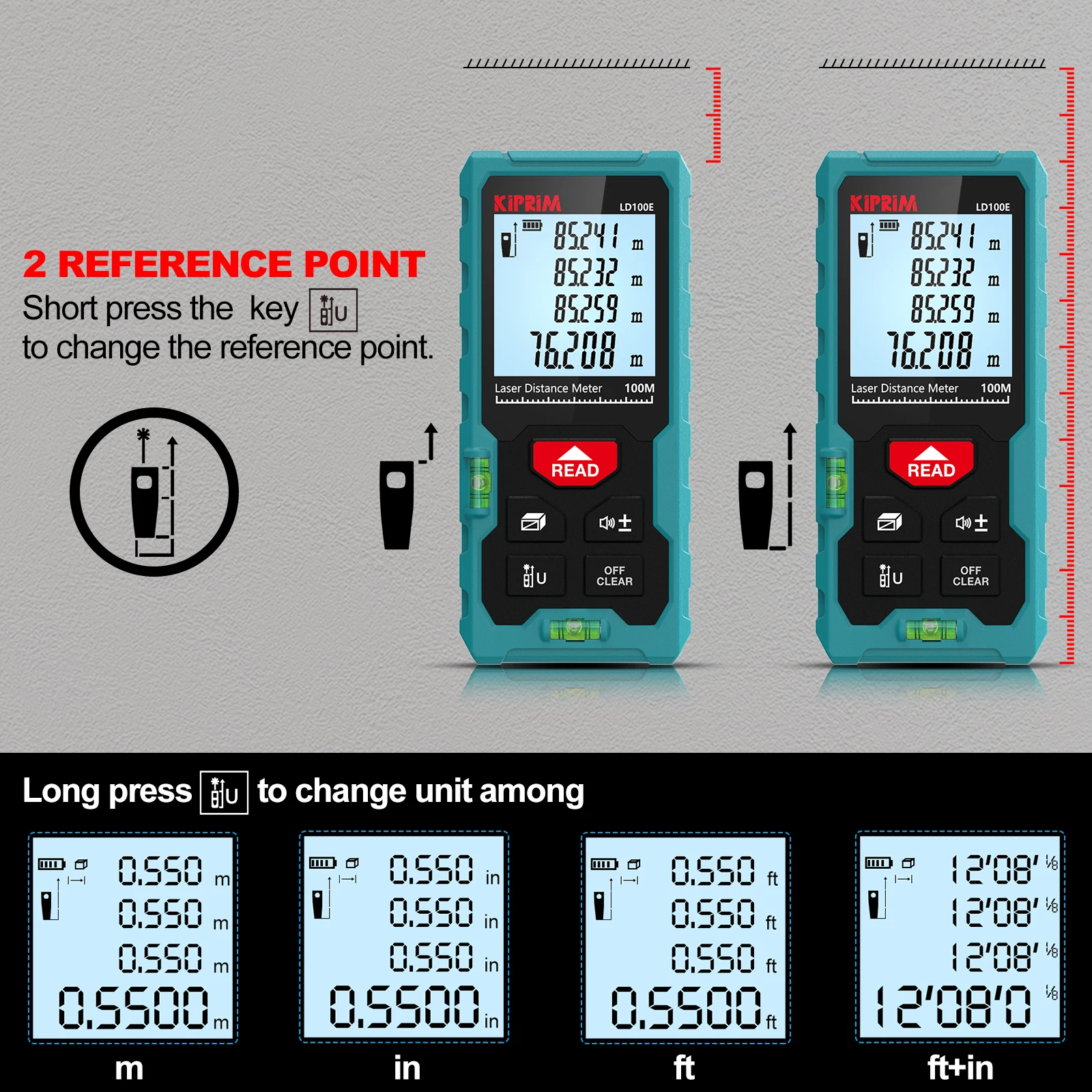 Kiprim Laser Rangefinder 50M 70M 100M Mini Laser Measurement Tool Laser Tape High Accuracy  Multiple Measurement Functions-3