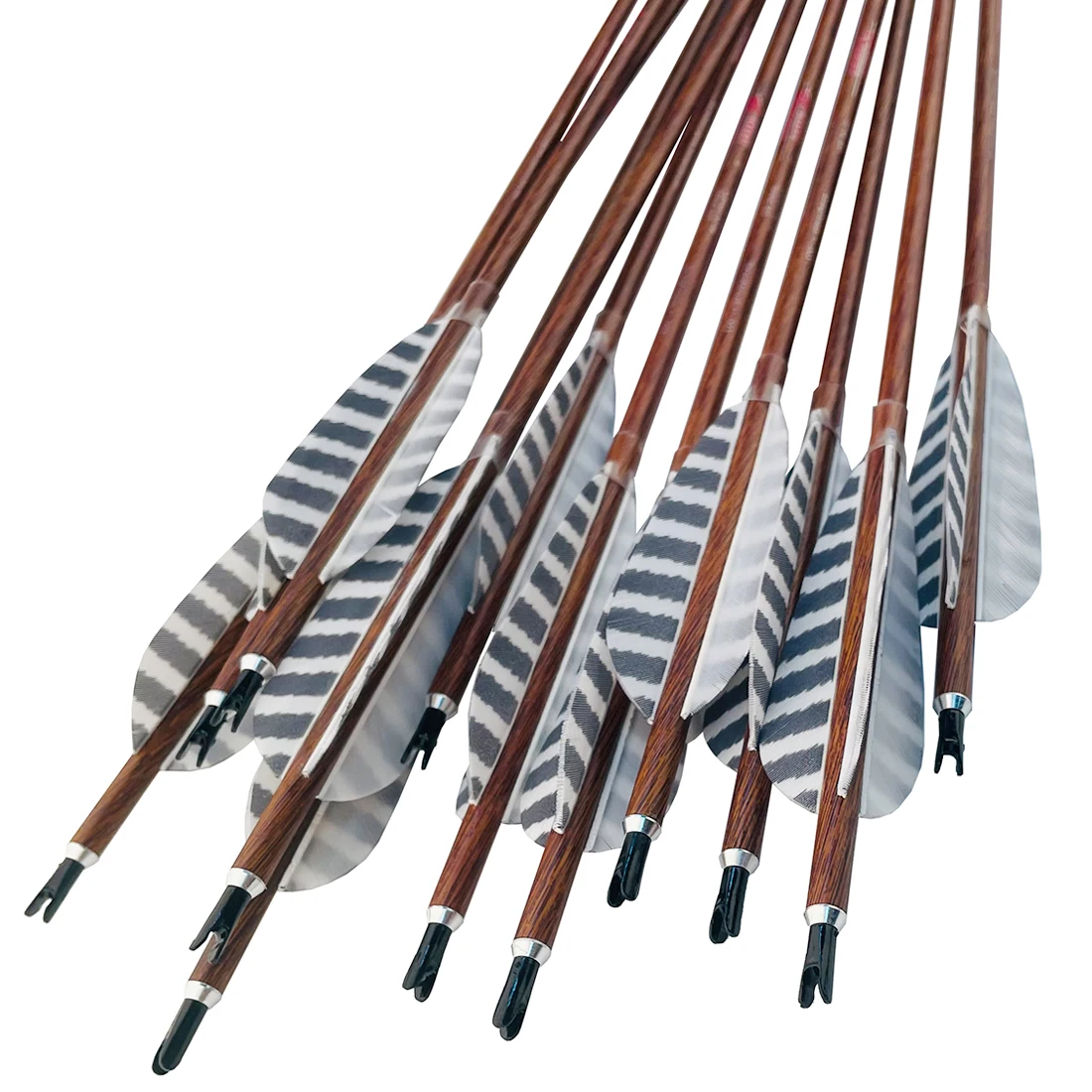 6pc Linkboy Archery 32 Inch Pure Carbon Arrows Spine 300 -900 4" Turkey Feather Wood Skin Arrows for Traditional Bow Hunting