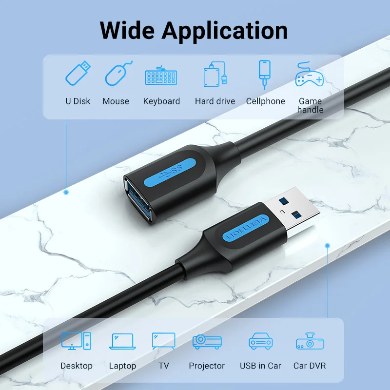Vention USB 3.0 Extension Cable Male to Female Extender Cable Fast Speed USB 3.0 Cable Extended for laptop PC USB 2.0 Extension-4