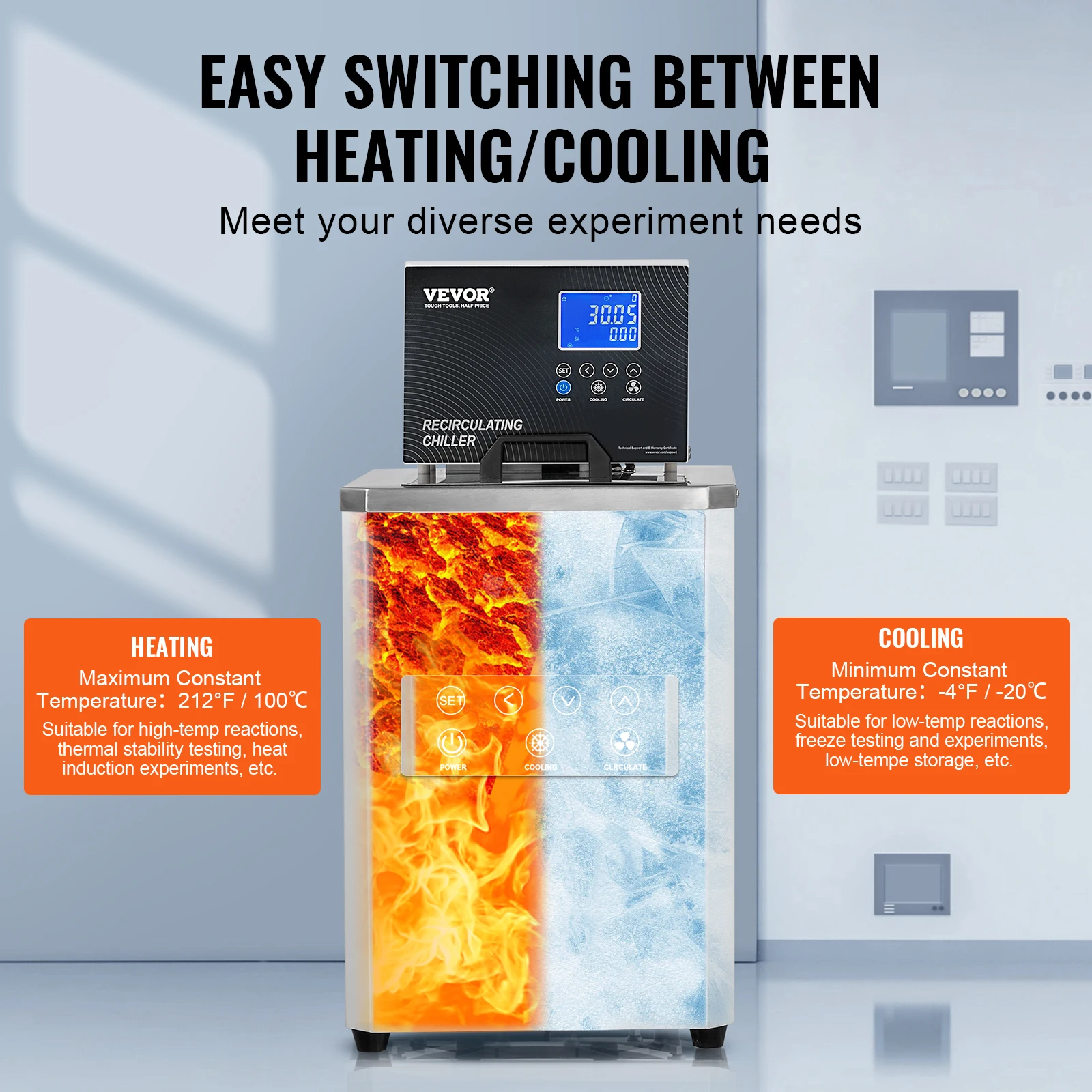 VEVOR Laboratory Chiller Circulator 6L Chiller Lab Low Temperature Cooling Liquid -4°F-212°F Circulator Pump Chiller LCD Display-3