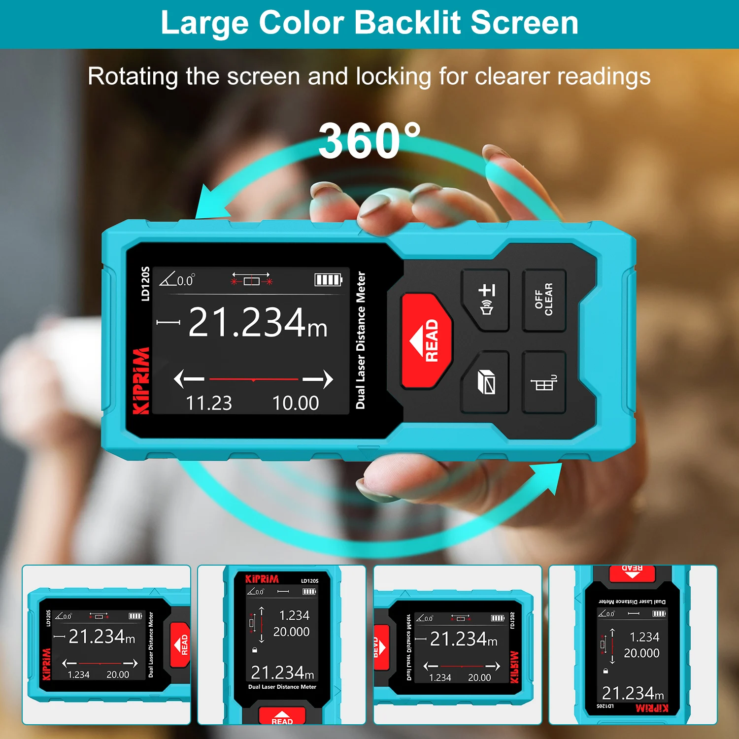 Kiprim Dual Laser Distance Meter Rechargeable Bilateral Laser Rangefinder 120m Digital Tape Measure Angle Measurment Tool-5