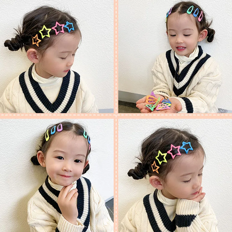 10pcs/set Cute Colorful Star Waterdrop Shape Hair Clips For Girls Children Lovely Hair Decorate Hairpins Kids Hair Accessories-5