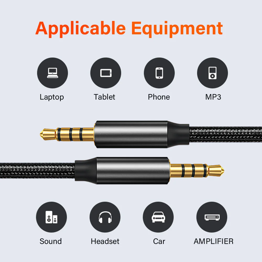 Gold Plated 3.5mm To 3.5 mm TRRS 4 Pole Long Aux Cable For Phone Headset Microphone Car Music HIFI Stereo Sound Audio Connector-2
