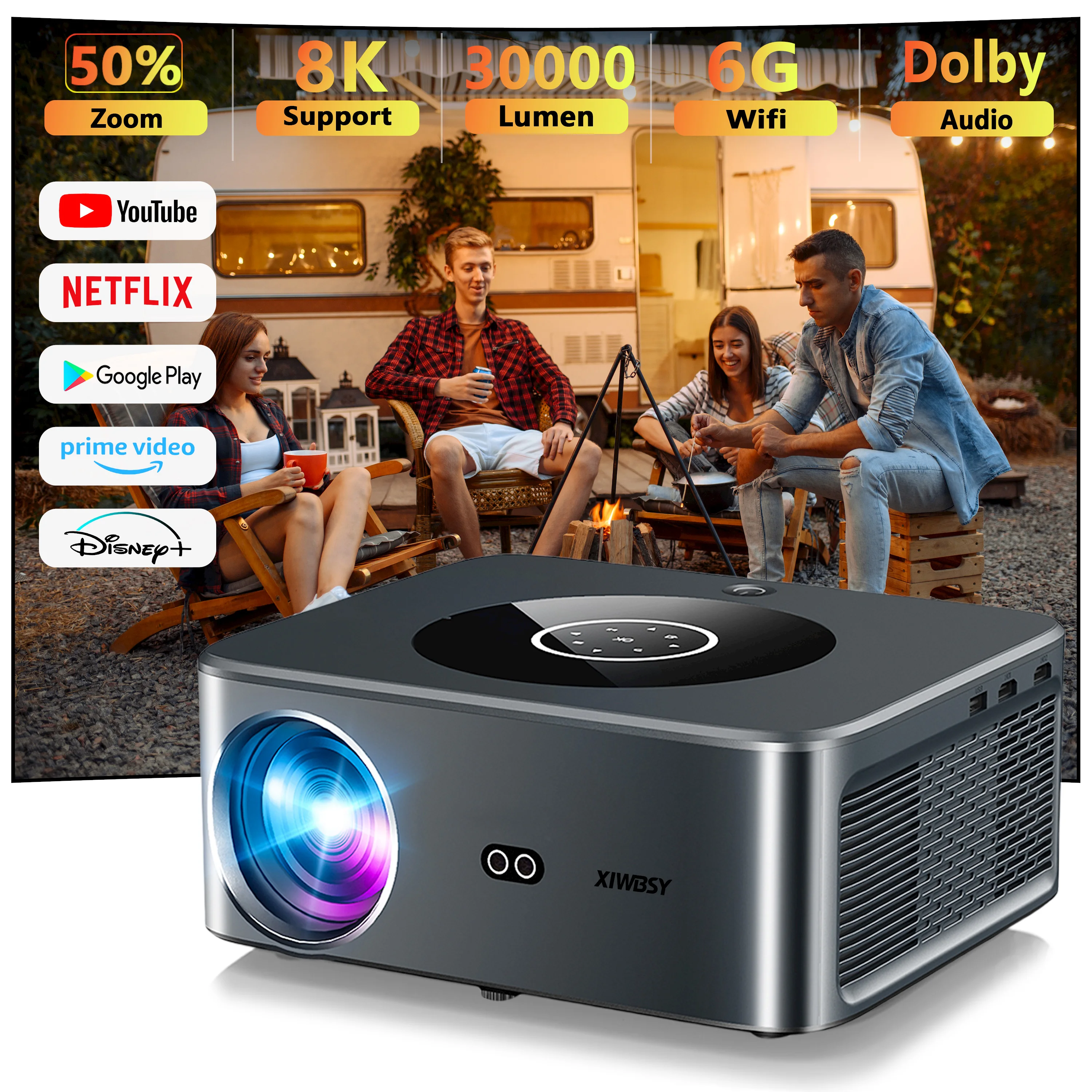 XIWBSY New T04B-Pro Android 4k Projector Smart Focus Bluetooth5.2 Projector 8k Video Home Theater Camping Outdoor Proyector