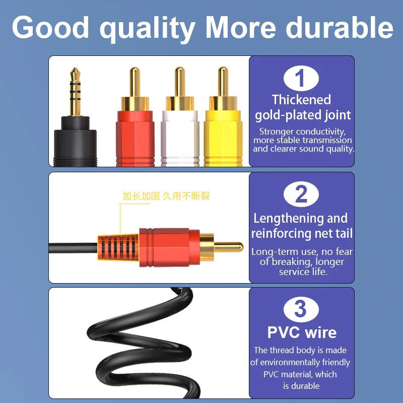 3.5mm Jack To 3 RCA Male Audio Video AV Cable AUX Stereo Cord 3RCA Standard Converter Wire for Speaker TV Box CD DVD Player-4