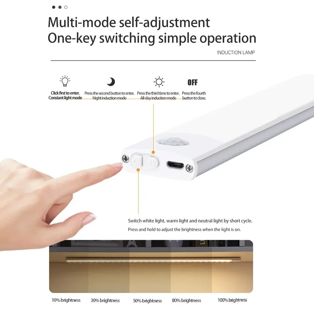 LED Cabinet Light USB Type-C Rechargeable Motion Sensor Led Lamp for Kitchen Wardrobe Cabinet Lighting 20cm/30cm/40cm/50cm/60cm-5