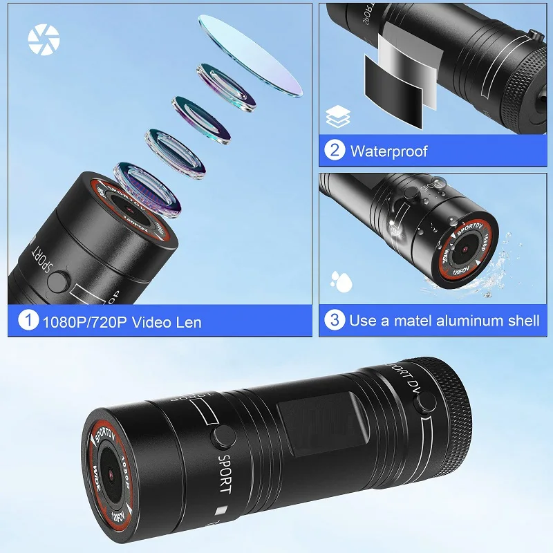 Mini Sport DV Action Sports Camera Flashlight Helmet Full HD 1080P Video Ideal for Bike, Cycle, Motorcycle Waterproof Camcorder-6