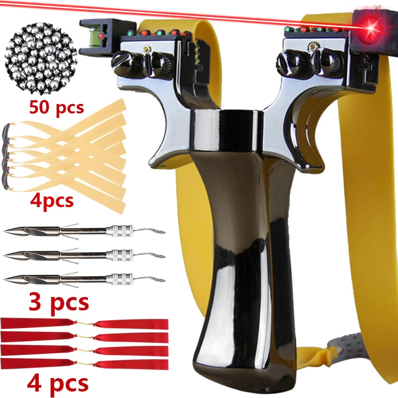 Double Screw Laser Slingsshot with 4-Colors Quick Press Slingshot Outdoor Hunting Steel Ball Shooting Fish Dart Fishing Package-2