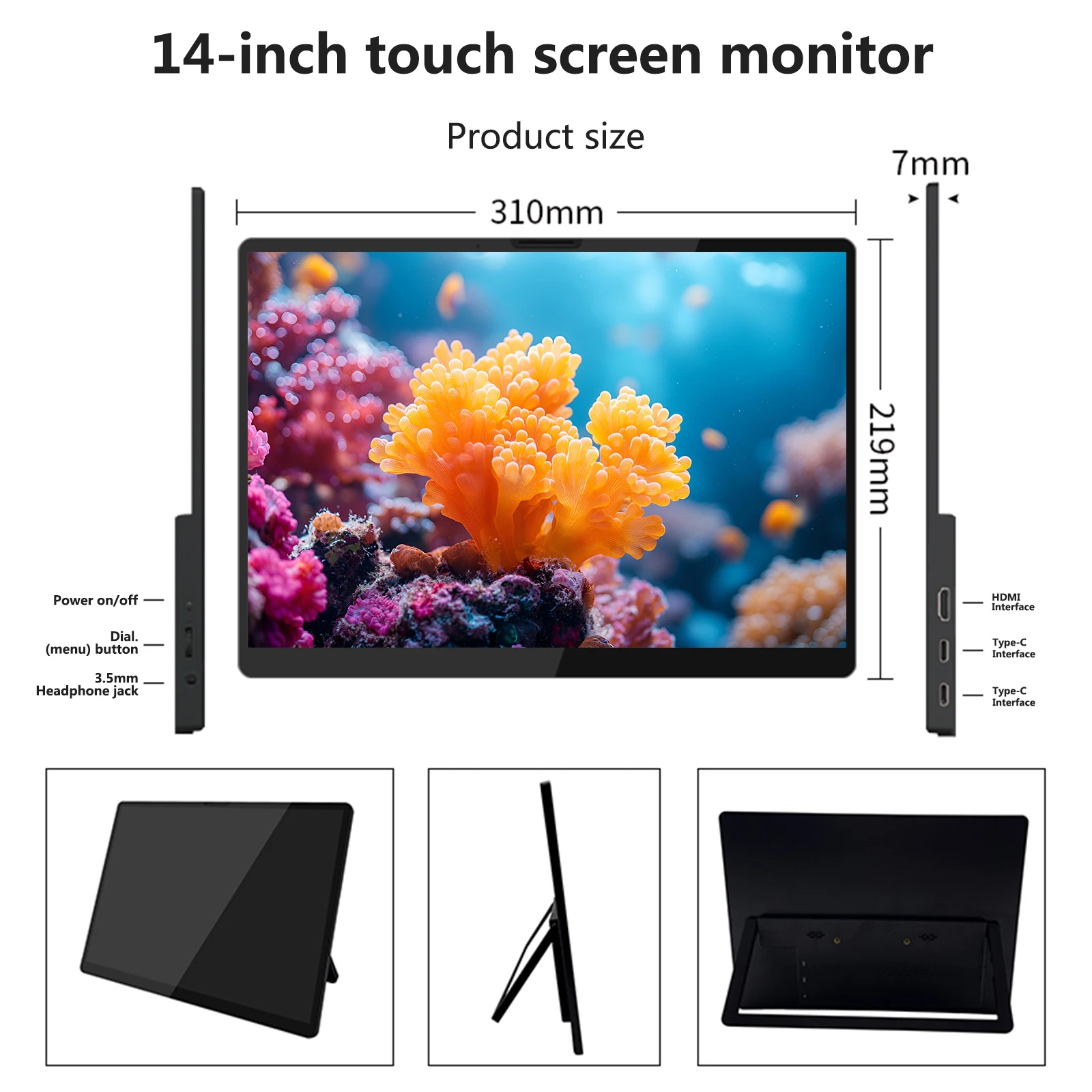 Bimawen 14inch 2K Touch portable HD display Console Monitor with foldable stand Computer secondary screen 100% sRGB IPS LCD-5