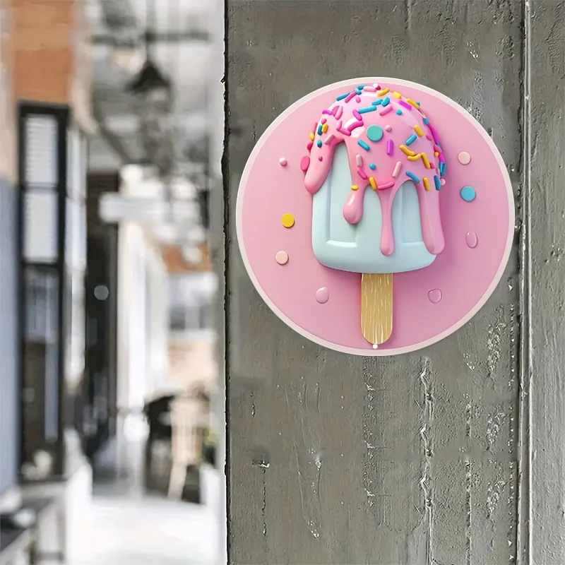 Retro-style 8X8-inch aluminum ice cream cone signage - weatherproof and easy to hang, suitable for dorms and gifts-2
