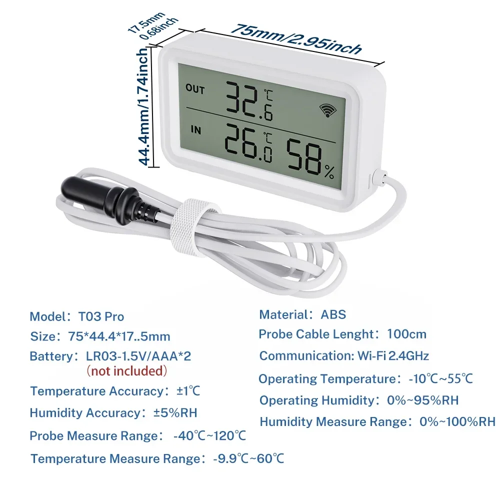 Tuya WiFi Temperature and Humidity Sensor with External Probe Home Automation Meter Compatible with Smart Life Google Assistant-6