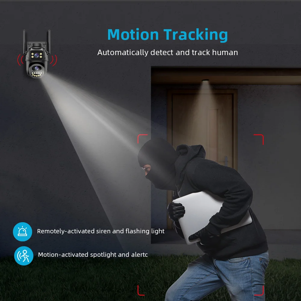 4K 8MP HD Wifi PTZ Camera Outdoor 4MP Dual Lens Dual Screen AI Auto Tracking IP Camera CCTV Audio Video Surveillance P2P iCSee-5