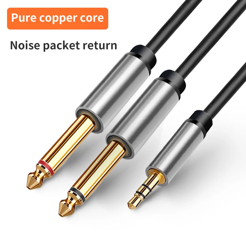 3.5mm to Dual 6.5mm Adapter Jack Audio Cable Double 6.35mm Male 1/4