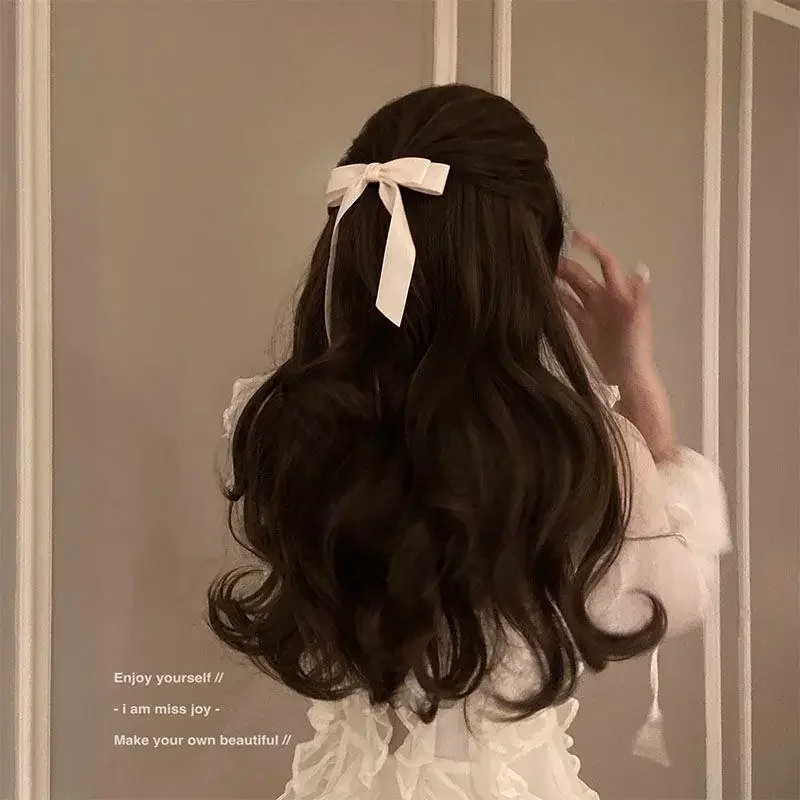 Fashion Cute Fabric Hair Bow Hairpin Women Ribbon Hair Clips Headwear Black White Bow Top Clip Female Hair Jewelry Accessories-3
