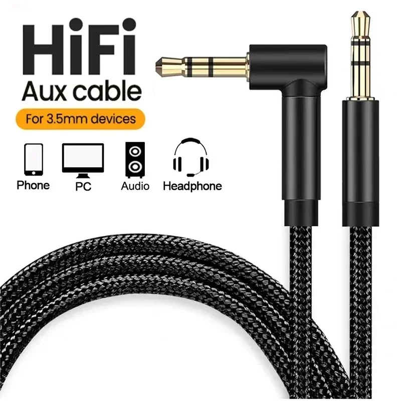 3.5mm Jack Audio Cable 90 Degree Elbow Male to Male Speaker Aux Wire For Samsung Xiaomi MP3/4 Video Car Headphone Adapter Cord-6