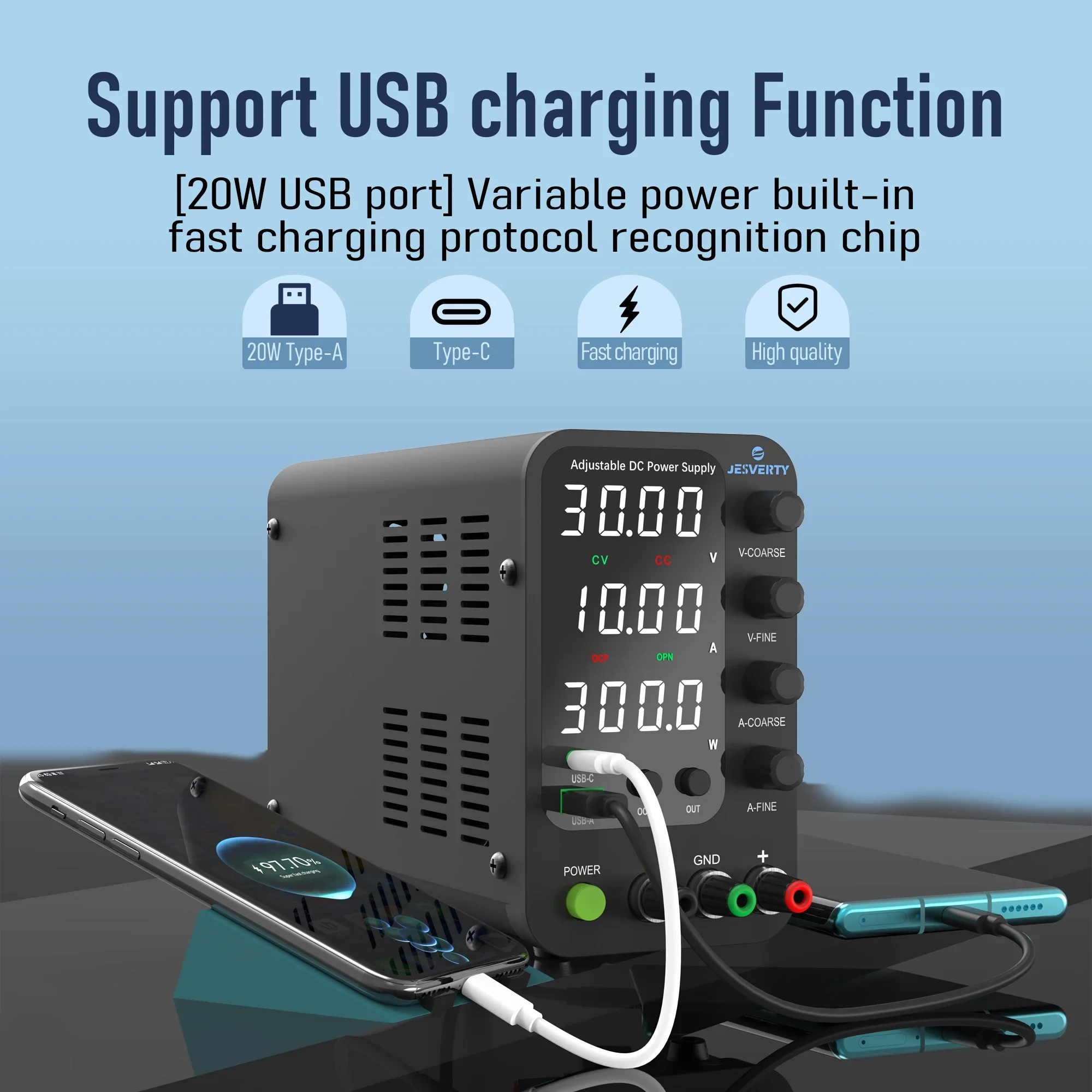 Jesverty DC Lab Power Supply 30V 60V 120V Bench Power Supply Encoder Regulate Voltage and Current Dual Input Voltage 220V/110V-2