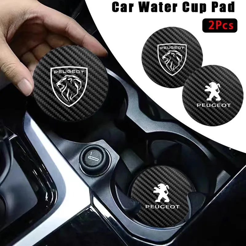 2Pcs Car Decorative accessories Carbon fiber leather Water Cup Mat For Peugeot 408 4008 308 3008 5008 508 106 208 301 407 108-2