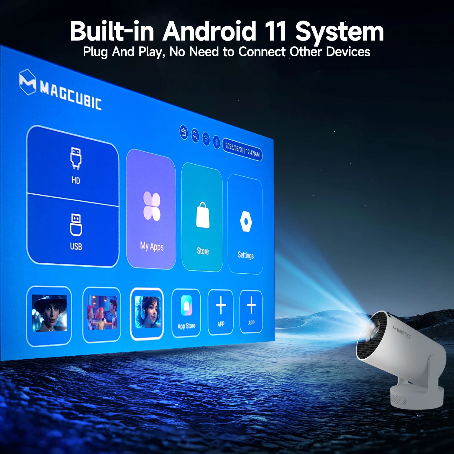 Magcubic 4K Android 11 Portable Projector 8000 Lumens WiFi 6 BT5.4 Outdoor Theater 5W HiFi Speaker 720P HD Supported HY300 Pro+-2