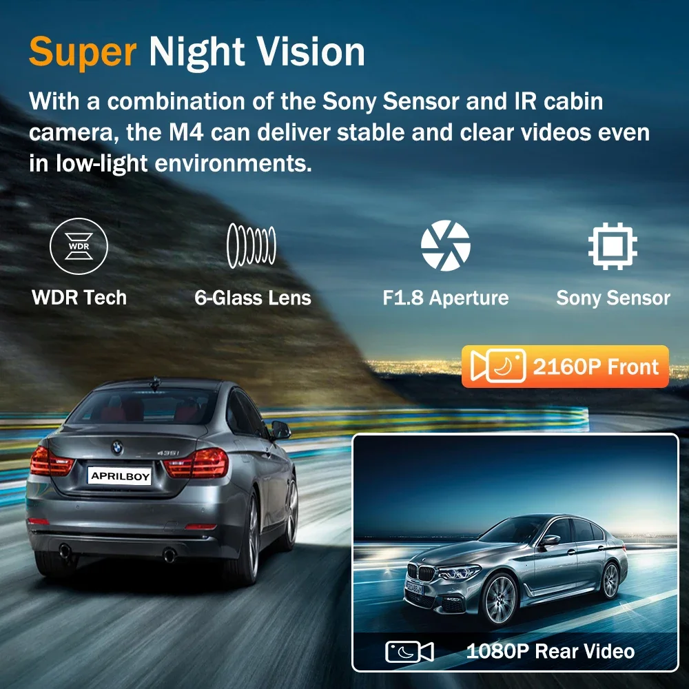 QOZ Dash Cam Dual Lens 4K UHD Recording Car Camera DVR Night Vision Video Recorder Built-In Wi-Fi Support GPS 24H Parking-6