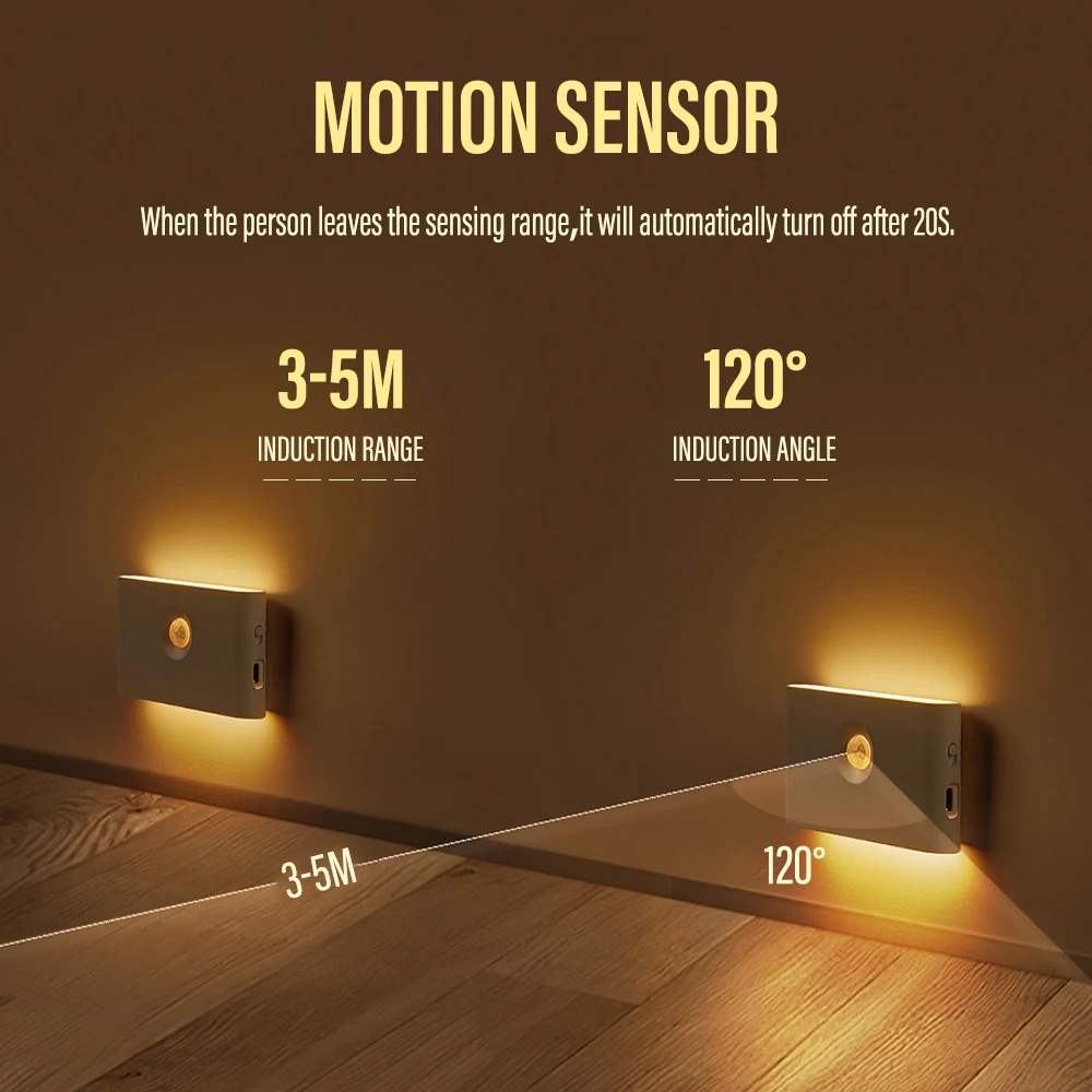 LED Induction Night Light Wireless USB Charging Human Body Induction Wall Light Bedroom Corridor Cabinet Bathroom Night Light-3