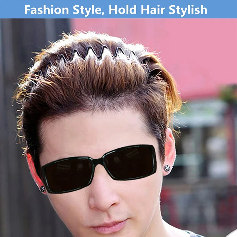 Unisex Black Elastic Non Slip Simple Metal Headbands For Men Women Wavy Hairband Spring Hair Hoop Fashion Hair Accessories-3