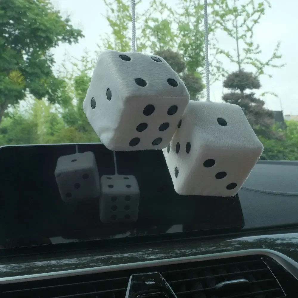 2PCS Auto sSoft Fuzzy Dice Dots Rear View Mirror Hanger Decoration Car Styling Interior Accessorie 6 Colors-3